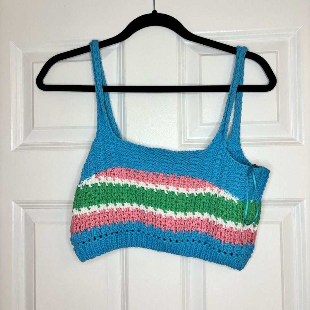 Zara Multicolor Striped Crochet Knit Crop Top Size S Sleeveless Tank